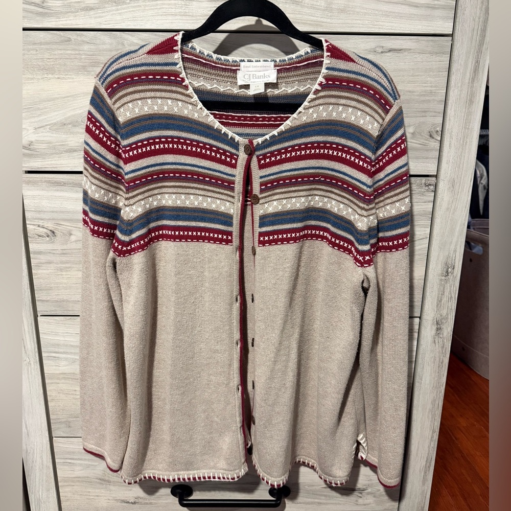 Hand stitched 100% cotton plus vintage cardigan American cottage 1x